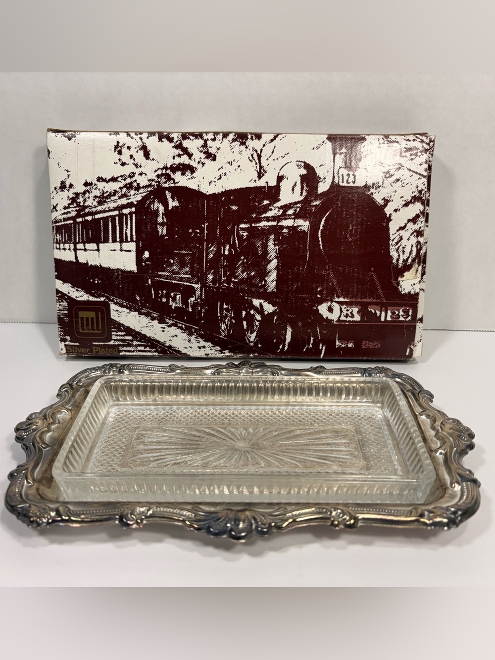 Vintage L’Argenterie Silver Plated Relish Tray Glass Insert Box